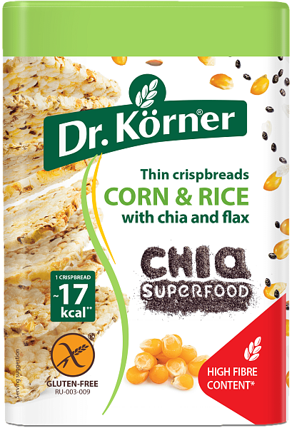 Corn and rice cake with chia and flax
