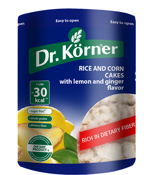 Rice and corn cakes with lemon and ginger flavour