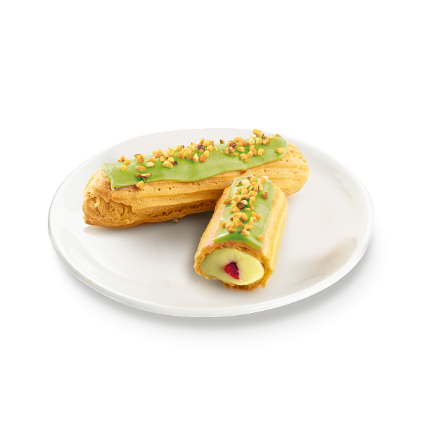 Eclairs with Pistachio Custard and Raspberry