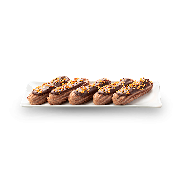 Eclairs with chocolate custard cream and salted caramel